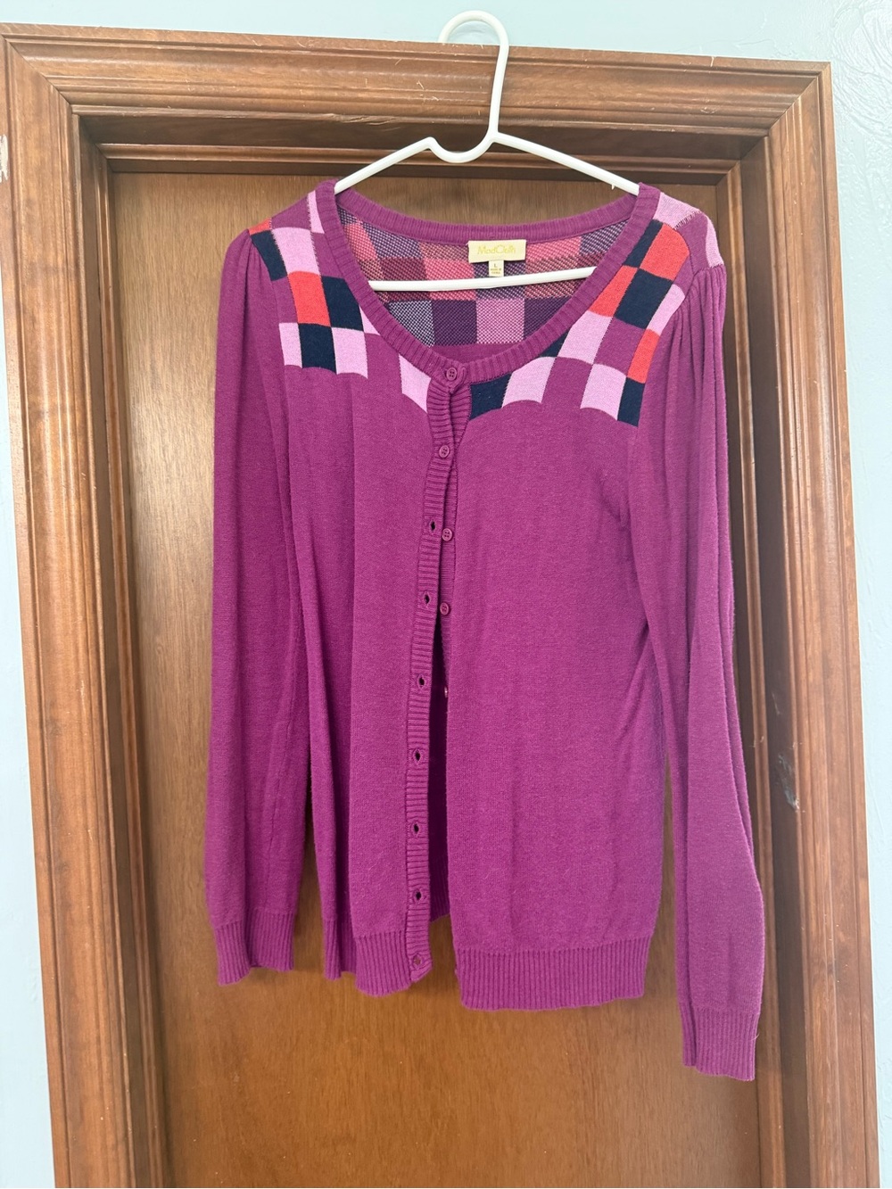 Vintage-Inspired Women's Purple Button-Front Knit Cardigan
